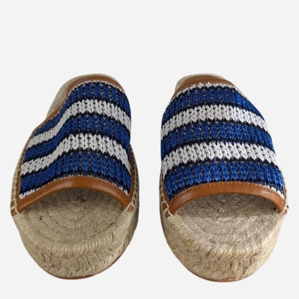 Lafayette 148 New York Raffia Espadrille Slide Cobalt Multi Size 39.5 / 9 - Picture 3 of 8